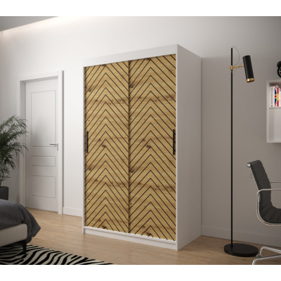 Šatníková skriňa s grafikou JANETTE 2 - šírka 120 cm, biela / dub artisan