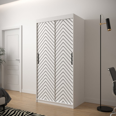 Šatníková skriňa s grafikou JANETTE 2 - šírka 100 cm, biela