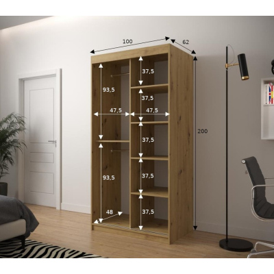 Šatníková skriňa s grafikou JANETTE 2 - šírka 100 cm, biela