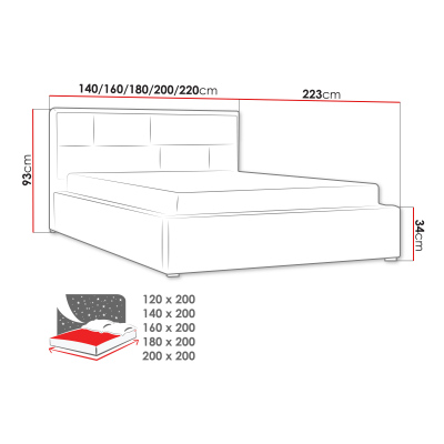 Manželská posteľ s roštom 200x200 IVENDORF 2 - šedá 2