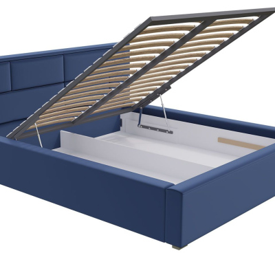 Manželská posteľ s úložným priestorom a roštom 160x200 IVENDORF 2 - tmavá modrá