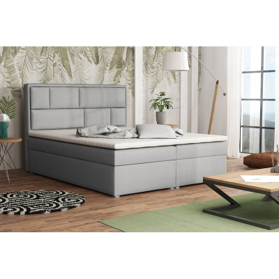 Boxspringová manželská posteľ s úložným priestorom 160x200 IVENDORF 1 - svetlá šedá + topper ZDARMA