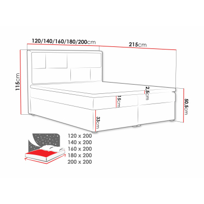 Boxspringová manželská posteľ s úložným priestorom 140x200 IVENDORF 1 - čierna + topper ZDARMA