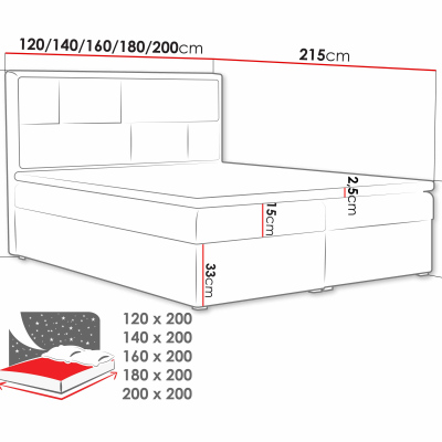 Boxspringová manželská posteľ s úložným priestorom 140x200 IVENDORF 1 - modrá + topper ZDARMA