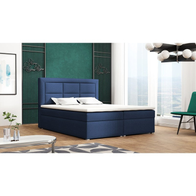 Boxspringová manželská posteľ s úložným priestorom 160x200 PALIGEN 1 - tmavá modrá + topper ZDARMA