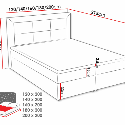 Boxspringová manželská posteľ s úložným priestorom 140x200 PALIGEN 1 - čierna + topper ZDARMA