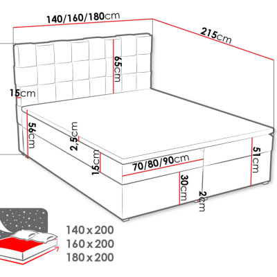 Kontinentálna manželská posteľ 180x200 WARNOW 1 - svetlá šedá + topper ZDARMA