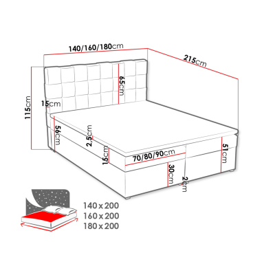 Kontinentálna manželská posteľ 180x200 WARNOW 1 - svetlá šedá + topper ZDARMA