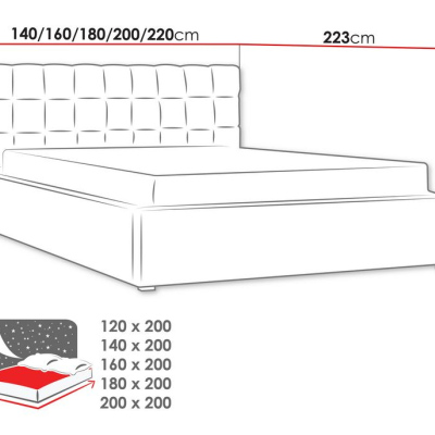 Čalúnená manželská posteľ s roštom 140x200 WARNOW 2 - svetlá šedá