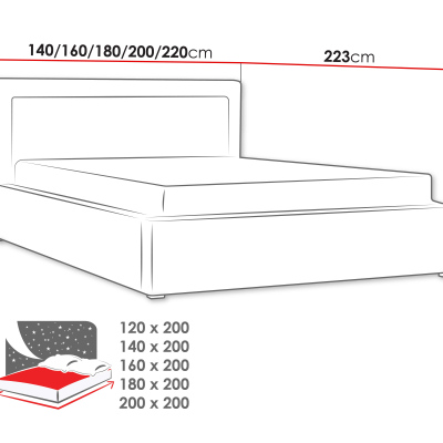 Manželská posteľ s roštom 180x200 PALIGEN 2 - čierna