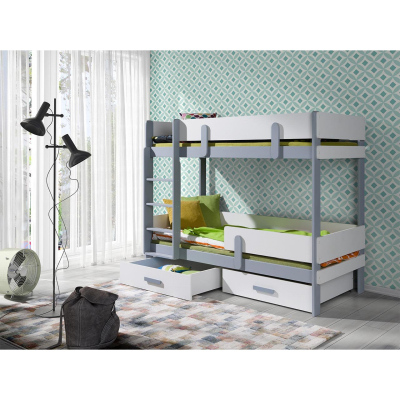 Detská poschodová posteľ so zábranou 90x200 HALVER 1 - šedá / biela, pravé prevedenie