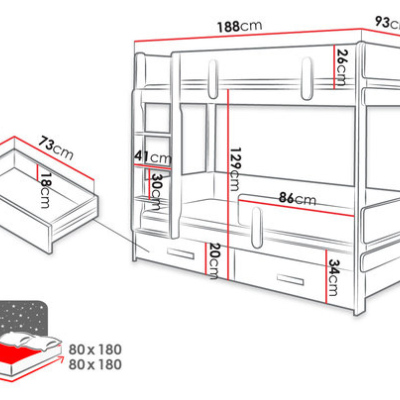 Detská poschodová posteľ so zábranou 80x180 HALVER 1 - biela / dub artisan, ľavé prevedenie