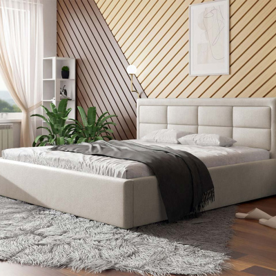 Manželská posteľ s úložným priestorom a roštom 200x200 PALIGEN 2 - krémová