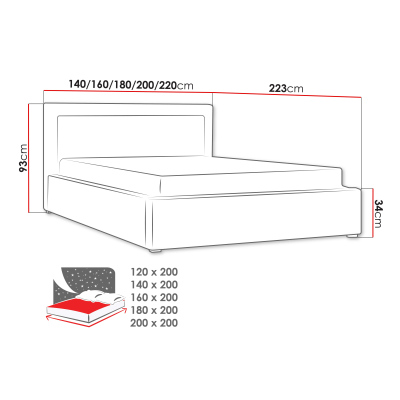 Manželská posteľ s úložným priestorom a roštom 140x200 PALIGEN 2 - svetlá šedá