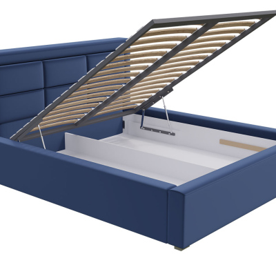 Manželská posteľ s úložným priestorom a roštom 140x200 PALIGEN 2 - tmavá modrá