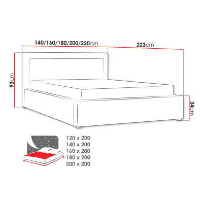 Manželská posteľ s úložným priestorom a roštom 140x200 PALIGEN 2 - modrá