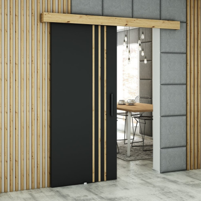 Posuvné dvere LORETA 5 - 90 cm, čierne / dub artisan