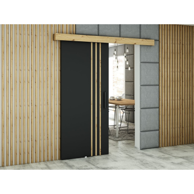 Posuvné dvere LORETA 5 - 90 cm, čierne / dub artisan