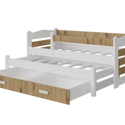 Detská posteľ s prístelkou a zábranou 80x180 WETTIN 2 - biela / dub artisan