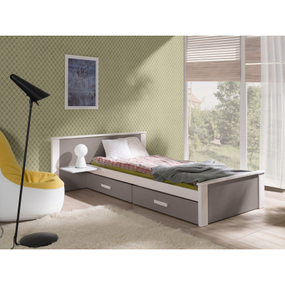 Detská posteľ s úložným priestorom 90x200 POLCH PLUS - biela / dub hľuzovka