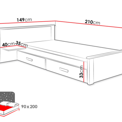 Detská posteľ s úložným priestorom 90x200 POLCH PLUS - biela / šedá