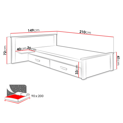 Detská posteľ s úložným priestorom 90x200 POLCH PLUS - biela / šedá