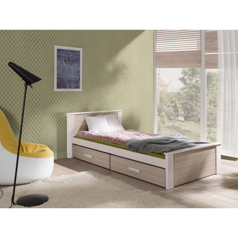 Detská posteľ s úložným priestorom 80x180 POLCH - biela / dub sonoma