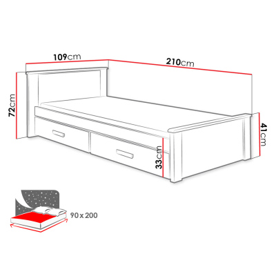Detská posteľ s úložným priestorom 90x200 POLCH - biela / šedá