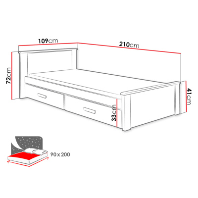 Detská posteľ s úložným priestorom 90x200 POLCH - biela / modrá