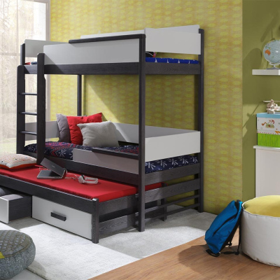 Detská poschodová posteľ pre troch 80x180 MEDEBACH - grafitová / šedá, ľavé prevedenie