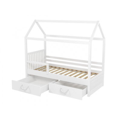 Detská posteľ domček so zábranou 90x200 NEBRA - biela