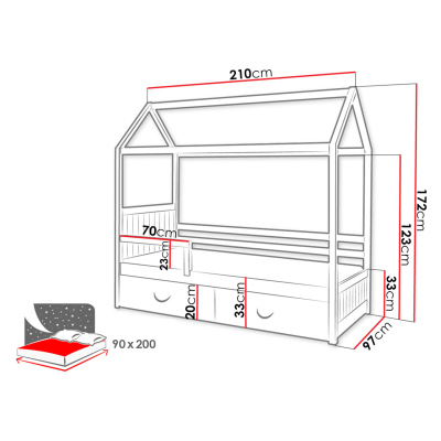 Detská posteľ domček so zábranou 90x200 NEBRA - biela