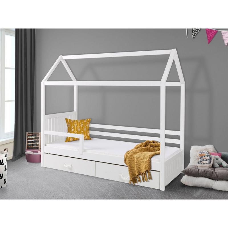 Detská posteľ domček so zábranou 80x180 NEBRA - biela