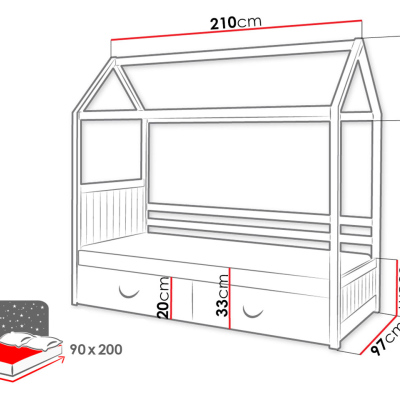 Detská posteľ domček 90x200 NEBRA - biela