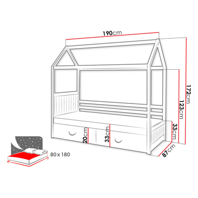 Detská posteľ domček 80x180 NEBRA - biela