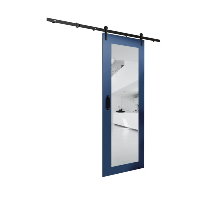 Posuvné dvere s kovaním a zrkadlom LEONTINA 2 - 90 cm, modré