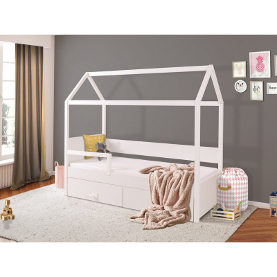 Detská posteľ domček so zábranou 90x200 SONTRA 2 - biela
