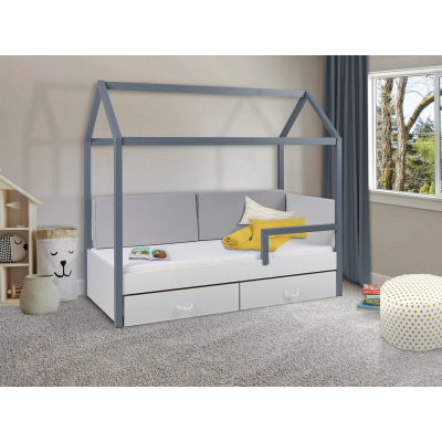 Detská posteľ domček so zábranou 80x180 SONTRA 2 - biela / grafitová