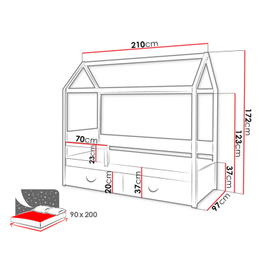 Detská posteľ domček so zábranou 90x200 SONTRA 2 - biela