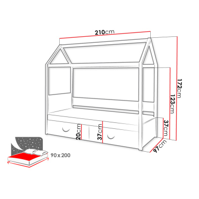 Domčeková detská posteľ 90x200 SONTRA 1 - biela