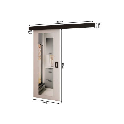 Posuvné dvere so zrkadlom BORISA 2 - 90 cm, biele
