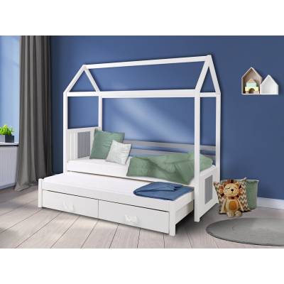 Detská posteľ domček 90x200 KARBEN 1 - biela / šedá
