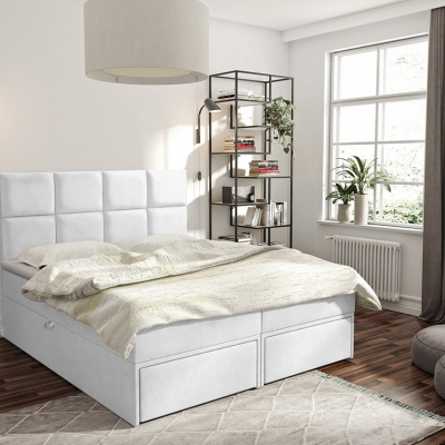 Manželská boxpringová posteľ 200x200 LUGAU - biela ekokoža