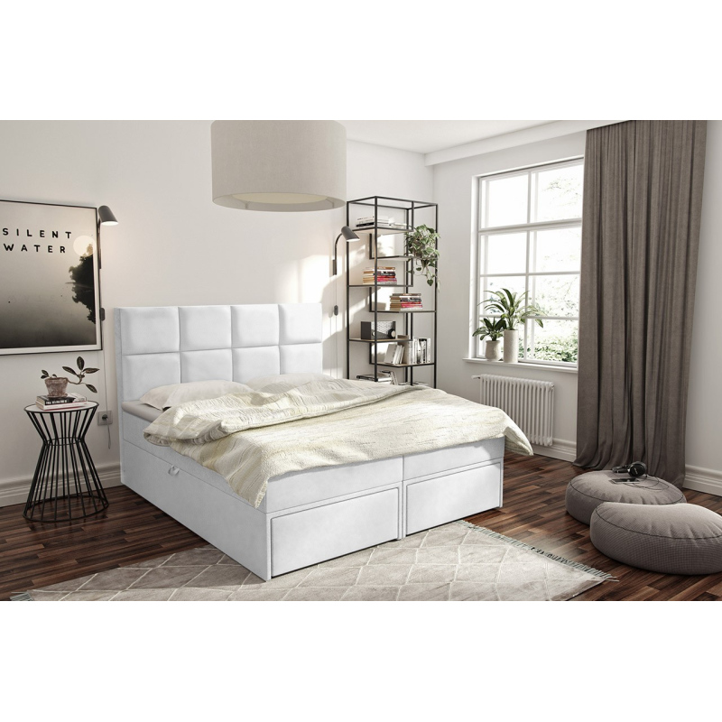 Manželská boxpringová posteľ 180x200 LUGAU - biela ekokoža