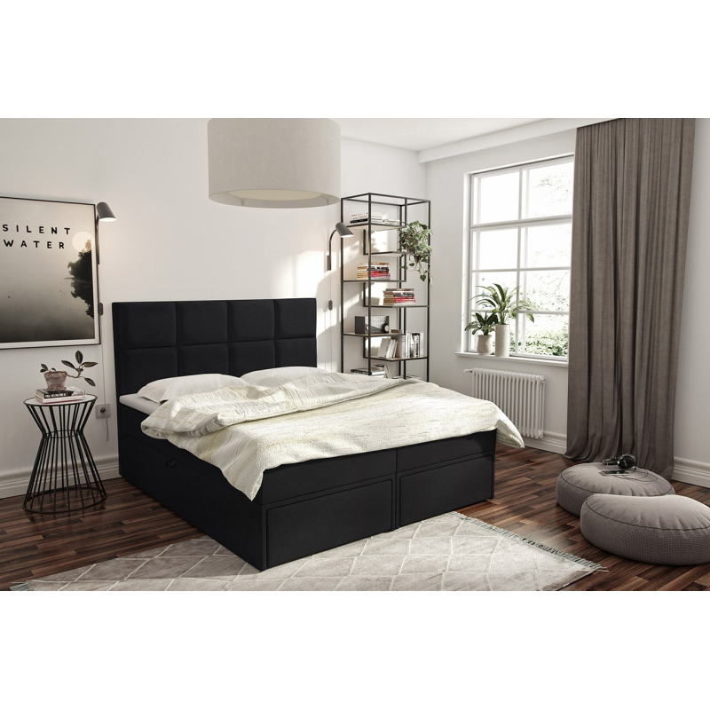 Manželská boxpringová posteľ 180x200 LUGAU - čierna ekokoža