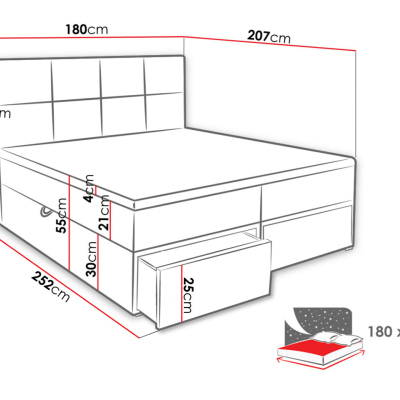 Manželská boxpringová posteľ 180x200 LUGAU - biela ekokoža