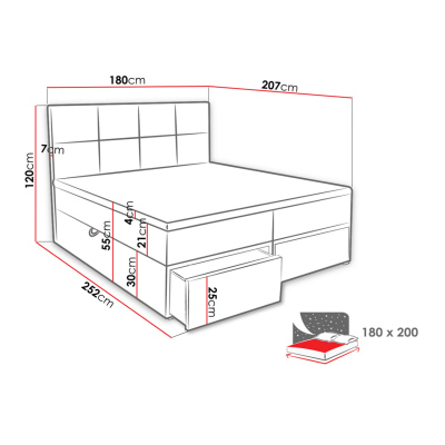 Manželská boxpringová posteľ 180x200 LUGAU - biela ekokoža