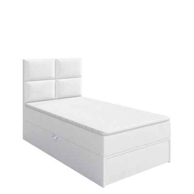 Jednolôžková boxpringová posteľ 100x200 LUGAU - biela ekokoža, pravé prevedenie
