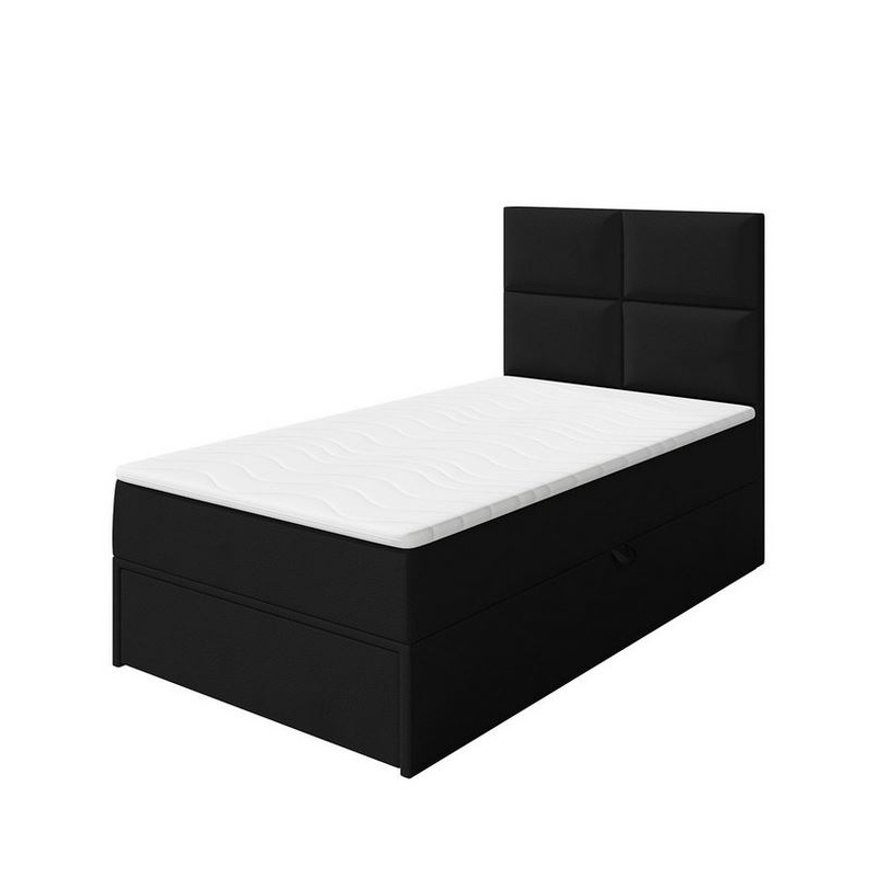 Jednolôžková boxpringová posteľ 100x200 LUGAU - čierna ekokoža, ľavé prevedenie