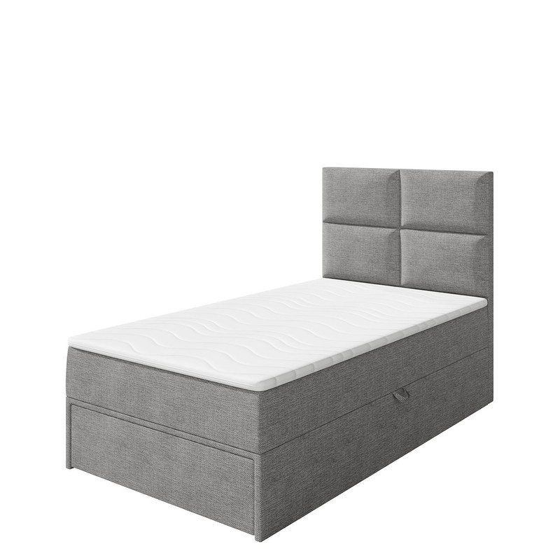 Jednolôžková boxpringová posteľ 100x200 LUGAU - šedá, ľavé prevedenie